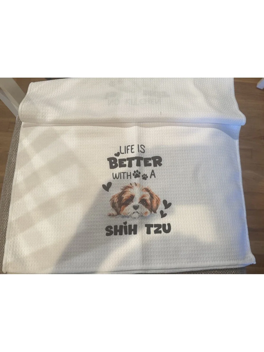 Net Set (2) Waffle Weave Shihtzu Kitchen Towels White Dog